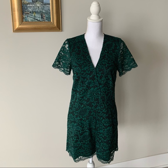 Chelsea28 Pants - Dark green/emerald lace romper short sleeve; worn once